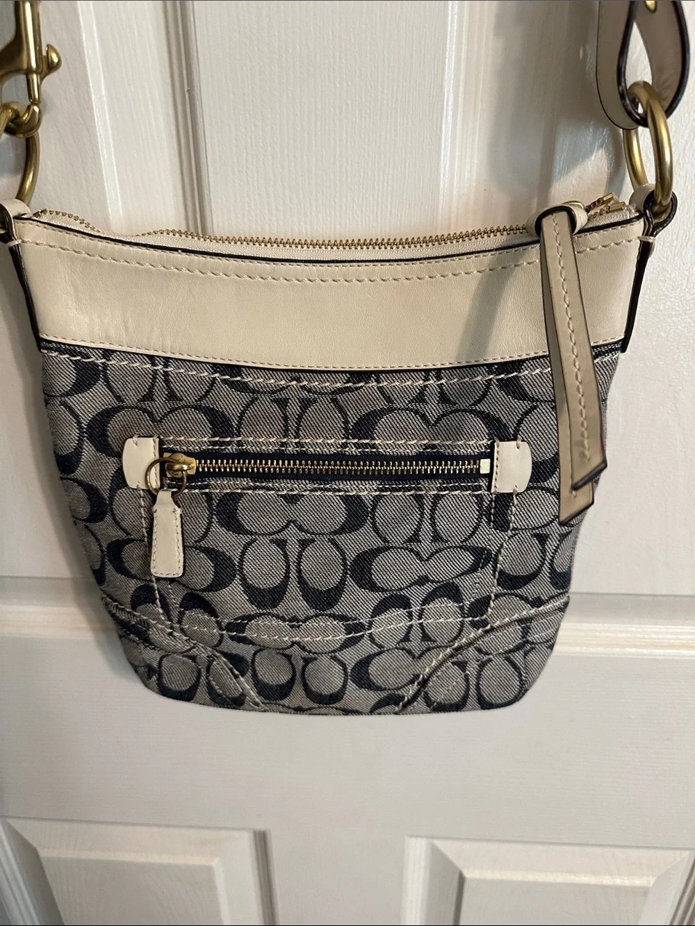 Coach Signature Denim Canvas Crossbody in Chalk and Blue